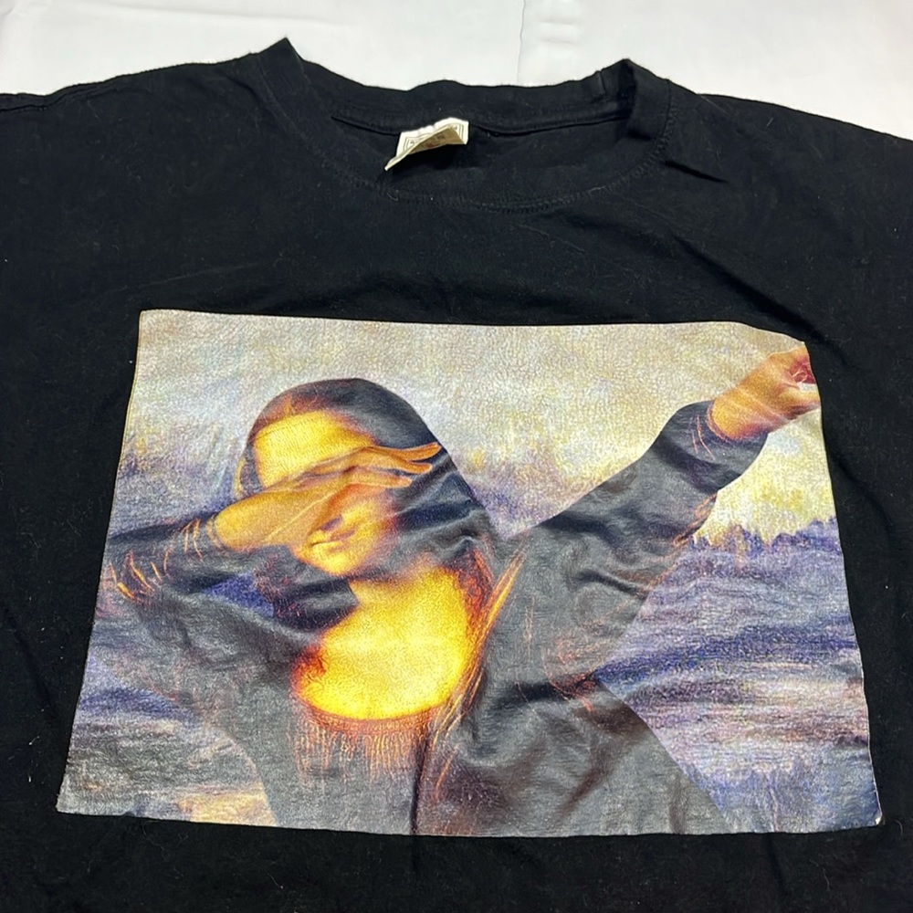 Dabbing MONA LISA BLACK T-shirt cotton XL mens FUNNY Mona Lisa Art to wear shirt
